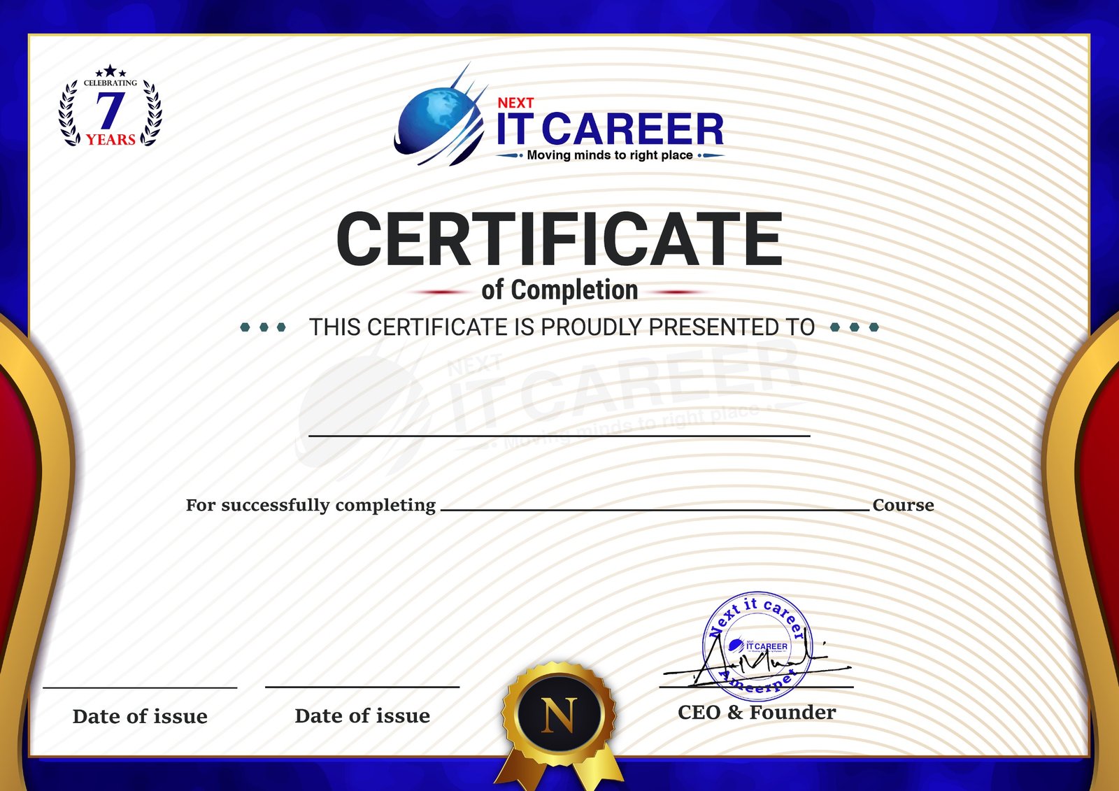 Next IT Career — Tosca Course Completion Certificate sample